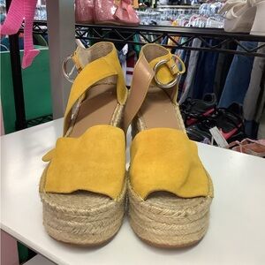 Marc Fisher Yellow Suede Espadrille Platform Sandals
